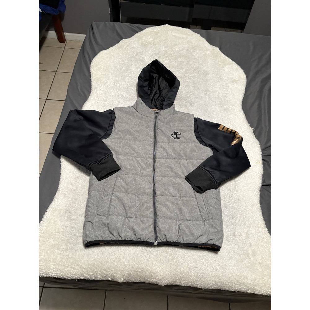 Timberland Boys‎ XL 18-20 Gray Hooded Zip Puffer Jacket Black